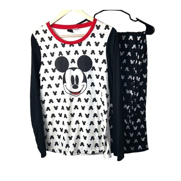 Disney Mickey Mouse Black & White Fleece Pajama Long Sleeve Pant Set Size XXL - Picture 1 of 8